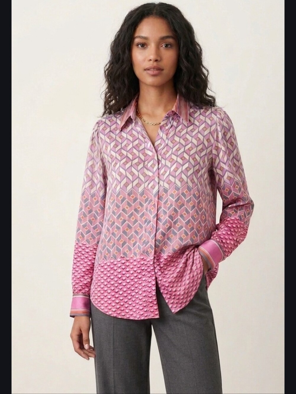 Hale Bob Silk Blend Purple Pink Geometric Top Small